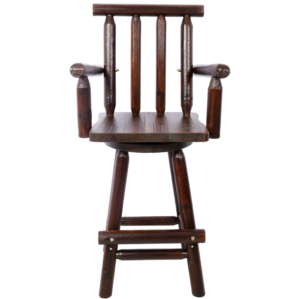Rustic Bar Stool with Wide Armrest and 360° Swivel - Dark Brown or Light Brown