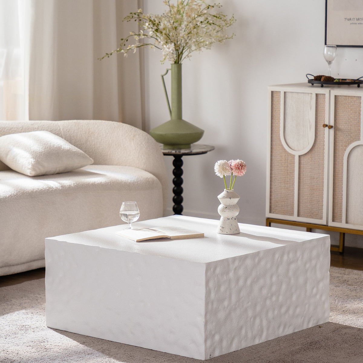 Modern Square Coffee Table with MDF Construction - Creamy White or Walnut