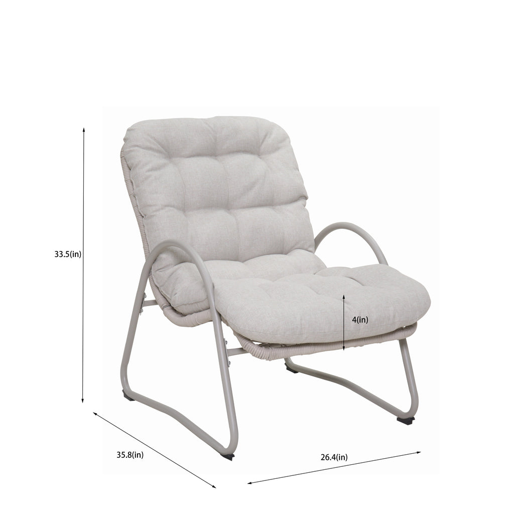 Outdoor Iron Framed Wicker 3-Piece Patio Set with Lounge Chair and Table - Off-White