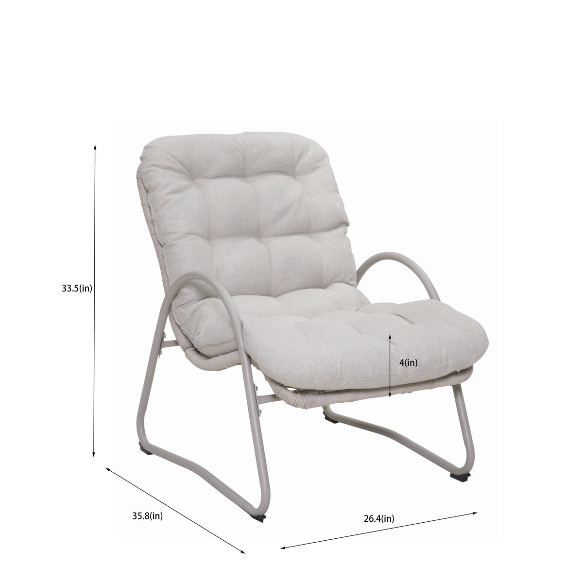 Outdoor Iron Framed Wicker 3-Piece Patio Set with Lounge Chair and Table - Off-White