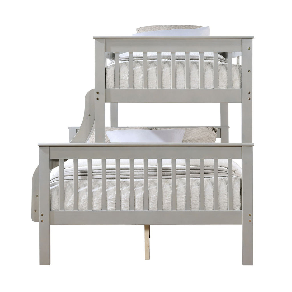Twin Over Full Bunk Bed with Secure Ladder and Slat System - Dark Red or Gray