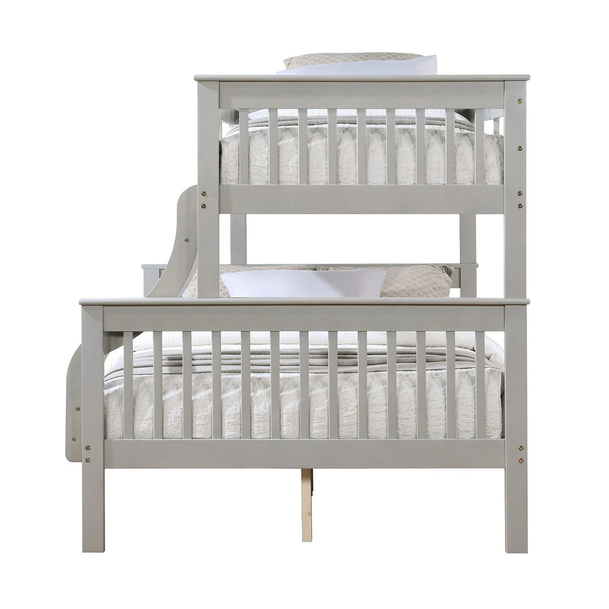 Twin Over Full Bunk Bed with Secure Ladder and Slat System - Dark Red or Gray