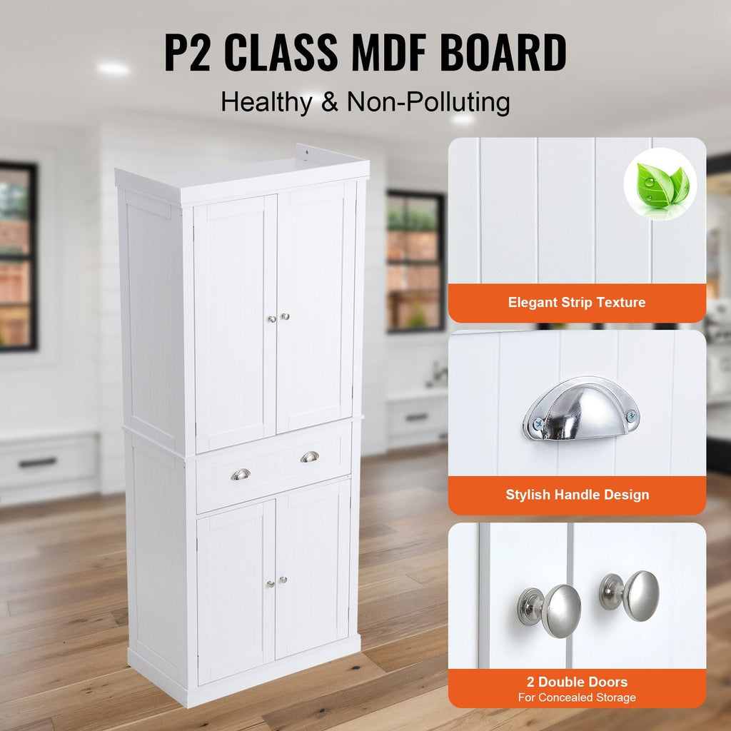 72" Tall Storage Cabinet with Adjustable Shelves | White
