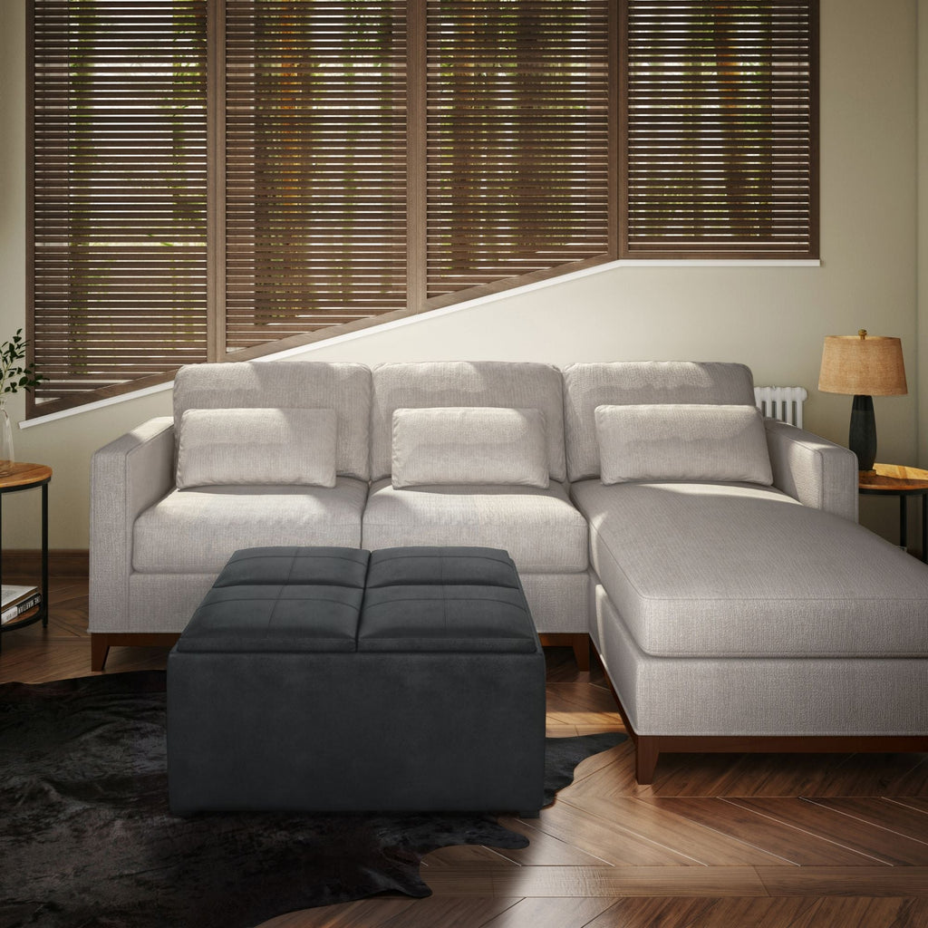 Upholstered Square Coffee Table Storage Ottoman with Flip Serving Trays - Black or Dark Brown