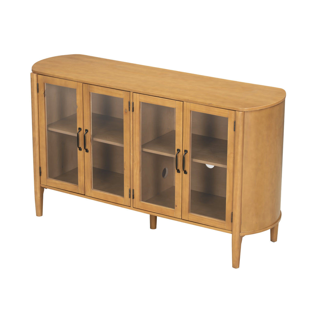 Stylish Large Storage Cabinet with 4 Doors – Solid Wood and Glass