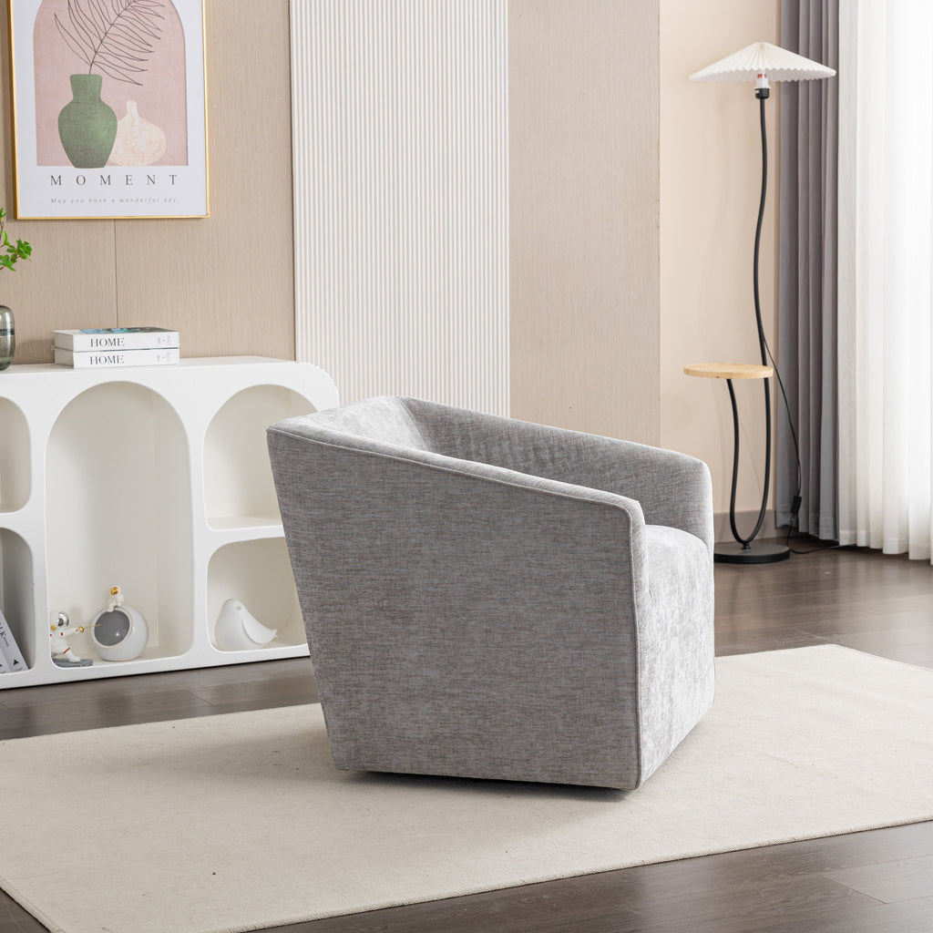 Modern Upholstered Barrel Armchair with 360° Swivel - Gray