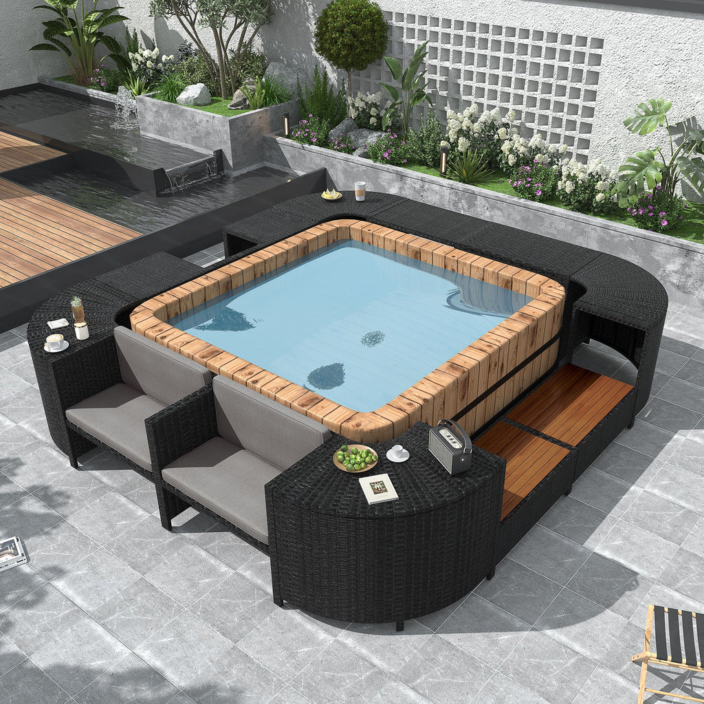 Spa Surround Outdoor Rattan Sectional Sofa Set with Storage - Dark Gray or Beige