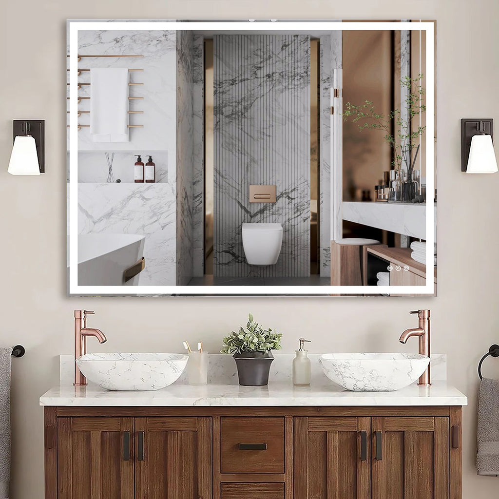 48x36 Inch LED Bathroom Vanity Mirror with Adjustable Lights - Aluminium