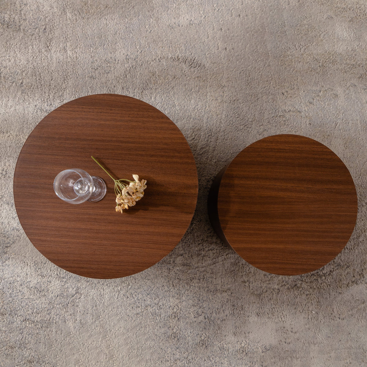 Nesting Coffee Table Set of 2 Round Wooden Tables with Space-Saving Design - Multiple Colors