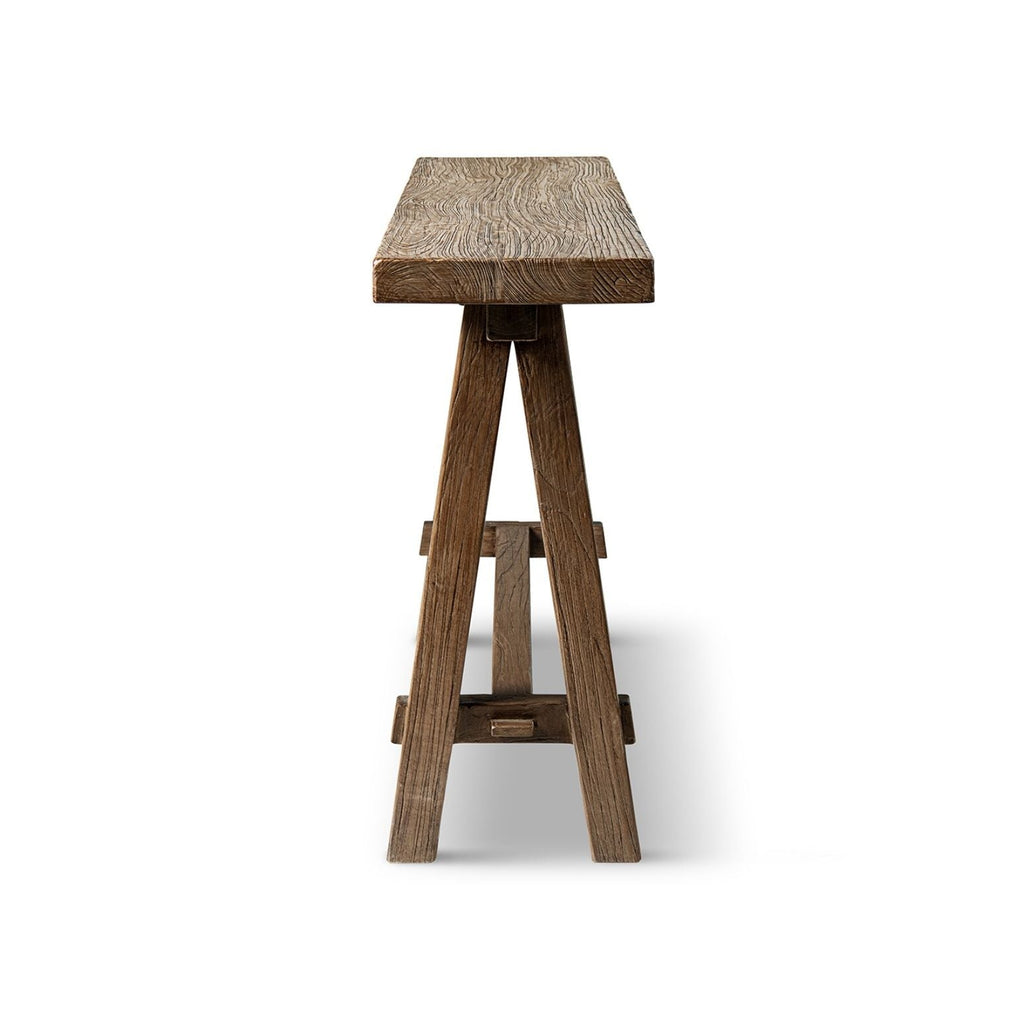 Trestle Coffee Table with Solid Reclaimed Elm Construction - Dark or Light Brown