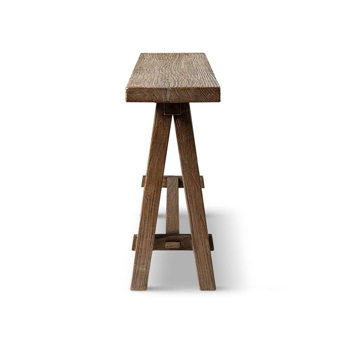 Trestle Coffee Table with Solid Reclaimed Elm Construction - Dark or Light Brown