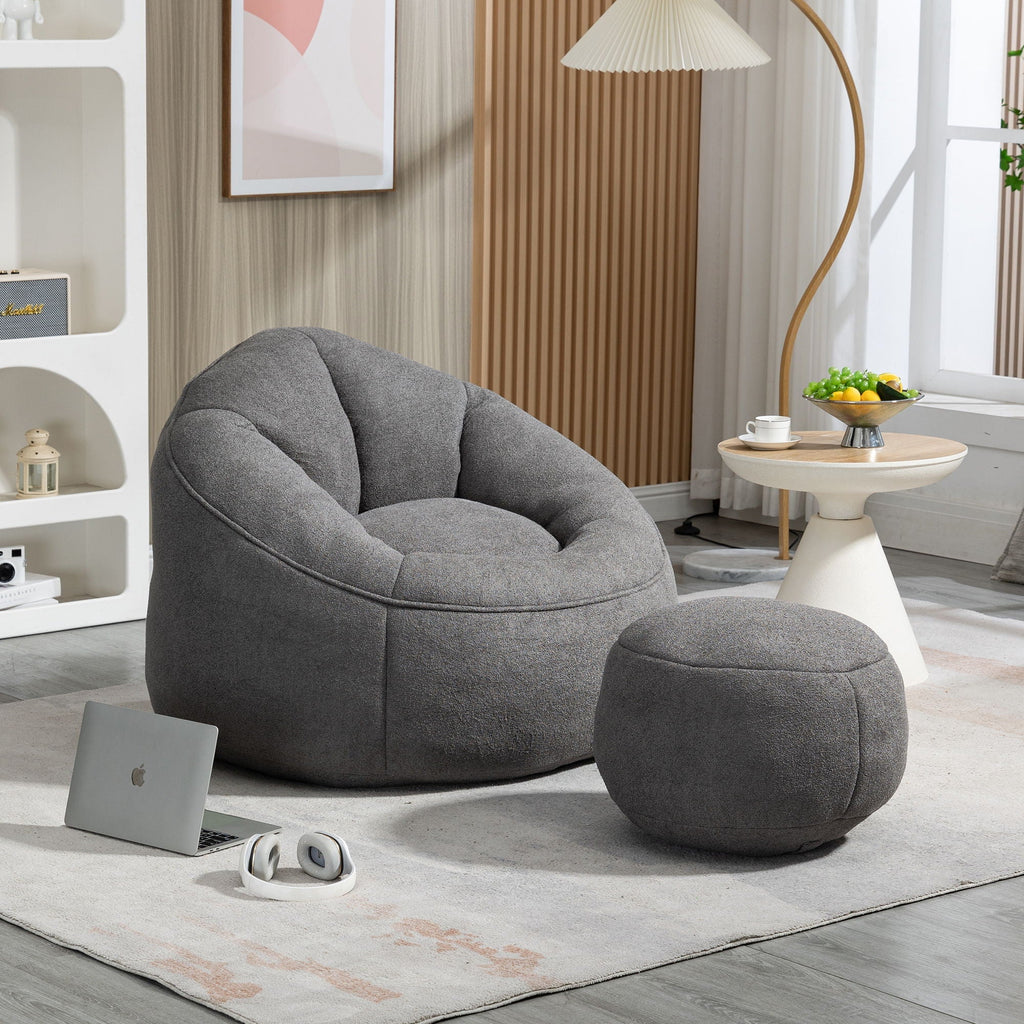 High Pressure Foam Bean Bag Sofa Chair with Footrest – Multiple Colors