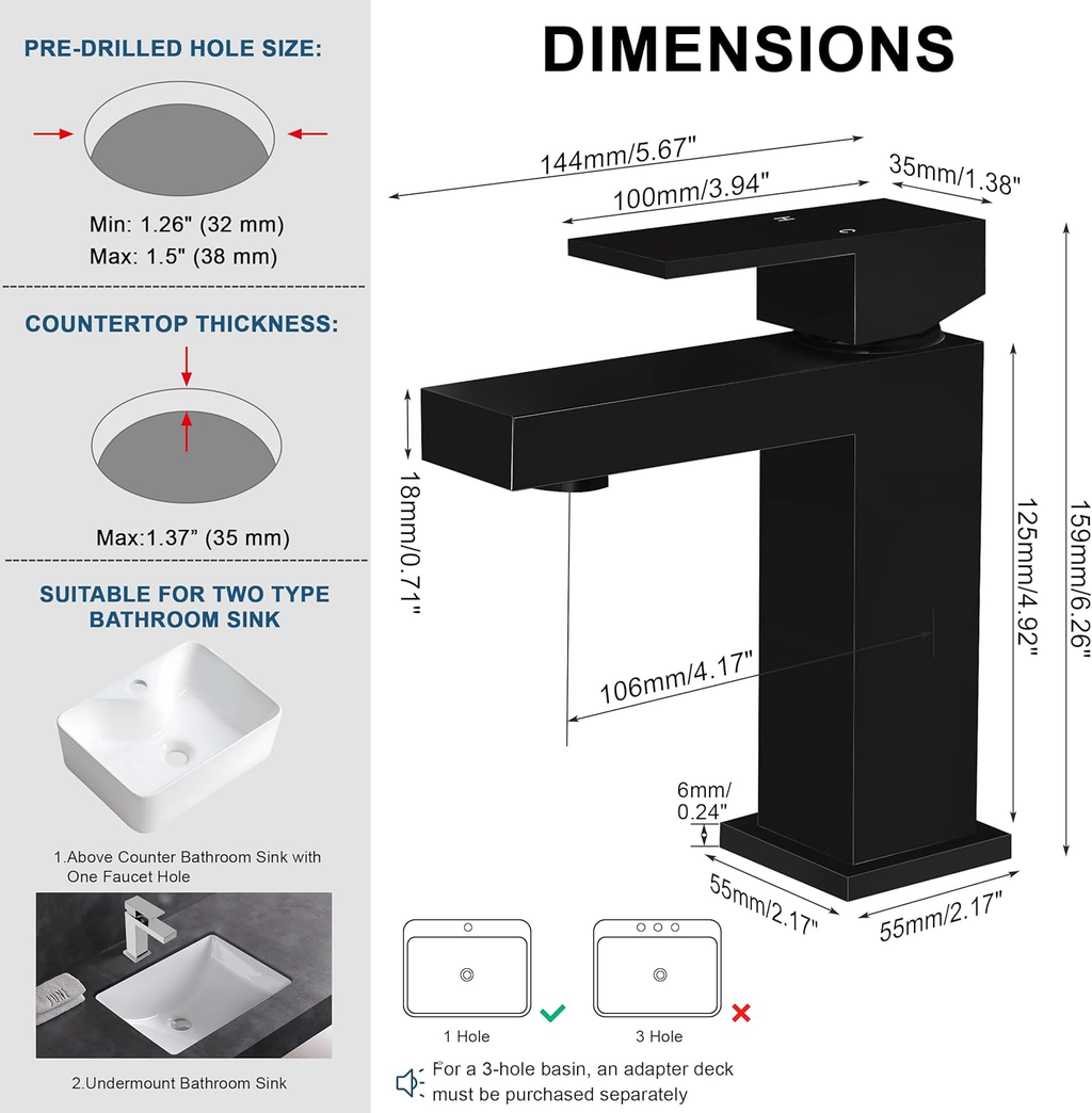 Single Handle Bathroom Faucet, Matte