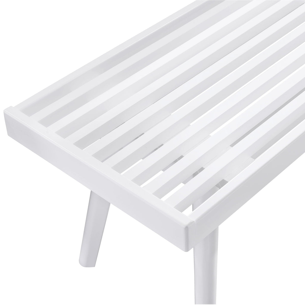Solid Wood Slatted Bench with Slatted Surface - White