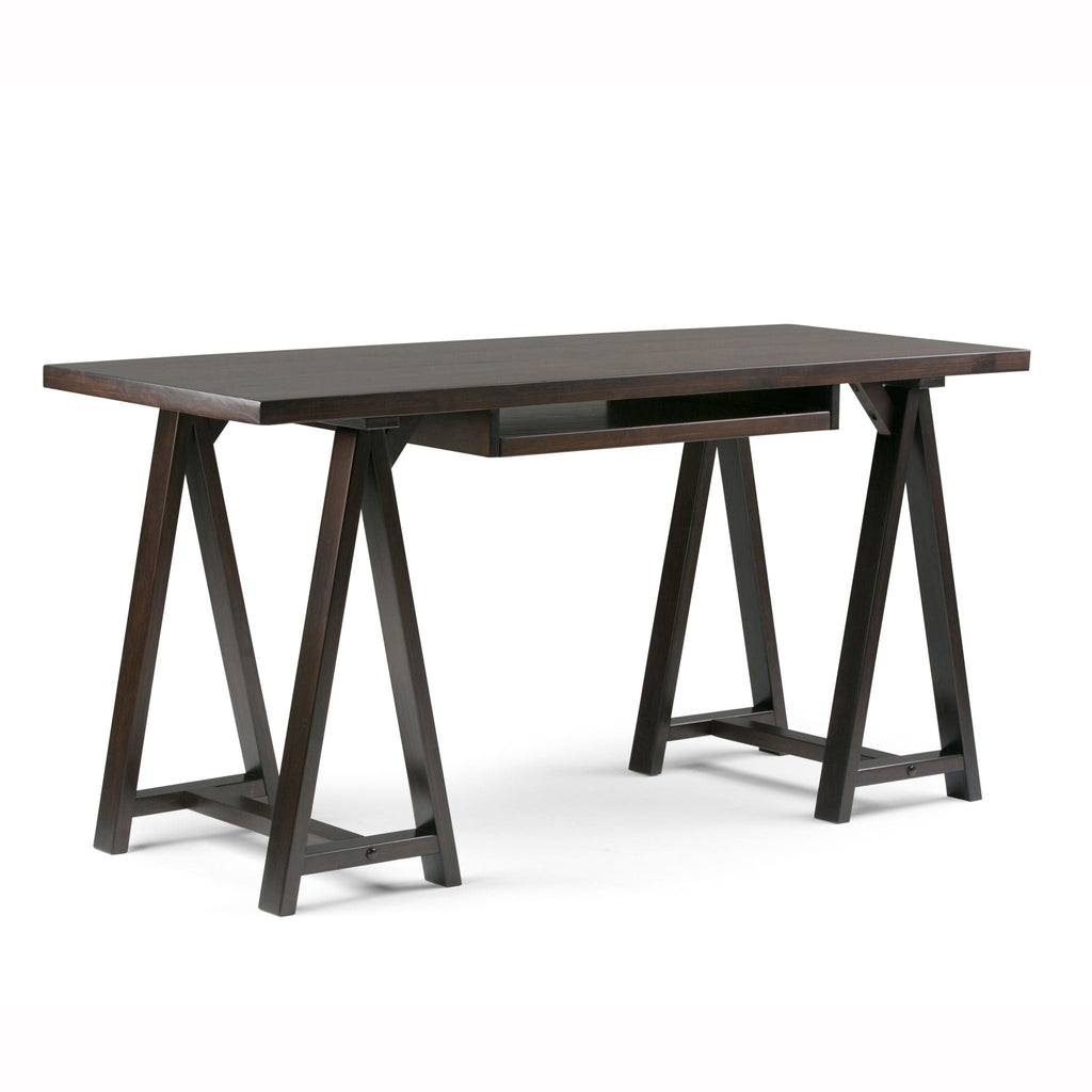 Handcrafted Sawhorse Writing Desk with Solid Wood Construction - Dark Brown or White