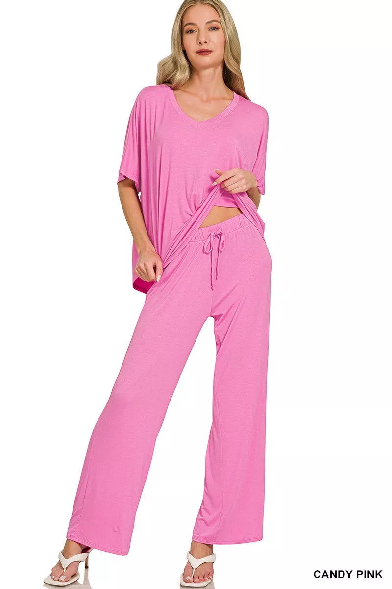 Zenana V-neck Oversized Top & Pants Set