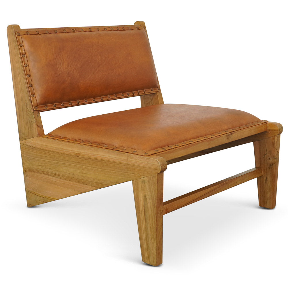 Solid Wood Accent Chair with Leather Upholstery - Living Room