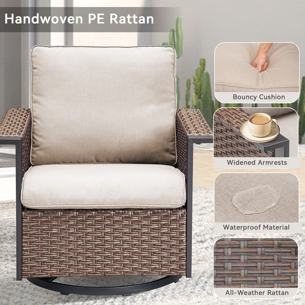 Outdoor Swivel Rocking Chairs with Ergonomic Support - Brown or Gray