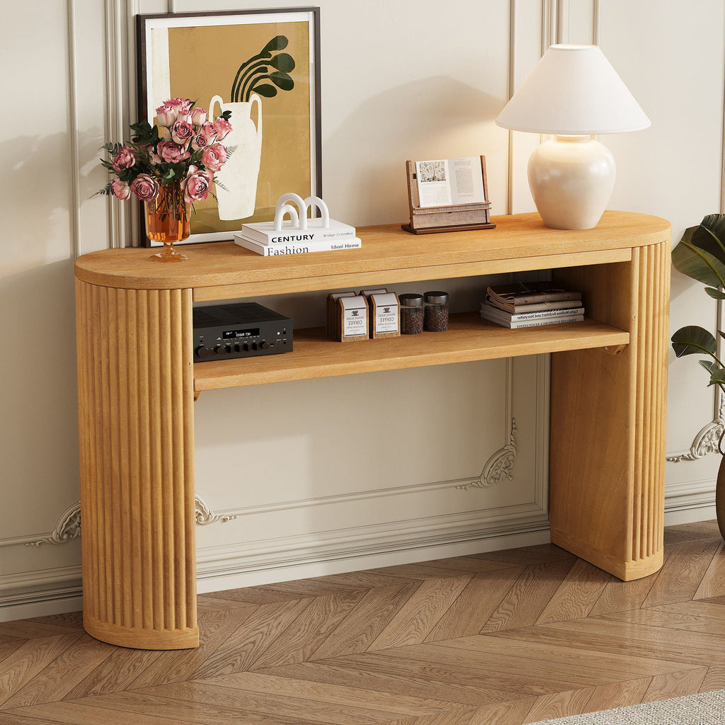 Console Table With Fluted Legs and Open Shelf - Available in Black, Light Brown, Dark Brown