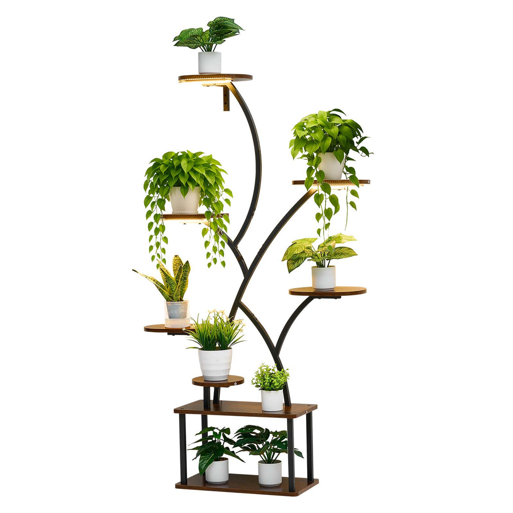 62 in Tall Indoor Plant Stand with Adjustable Grow Lights – 8-Tier Display Shelf