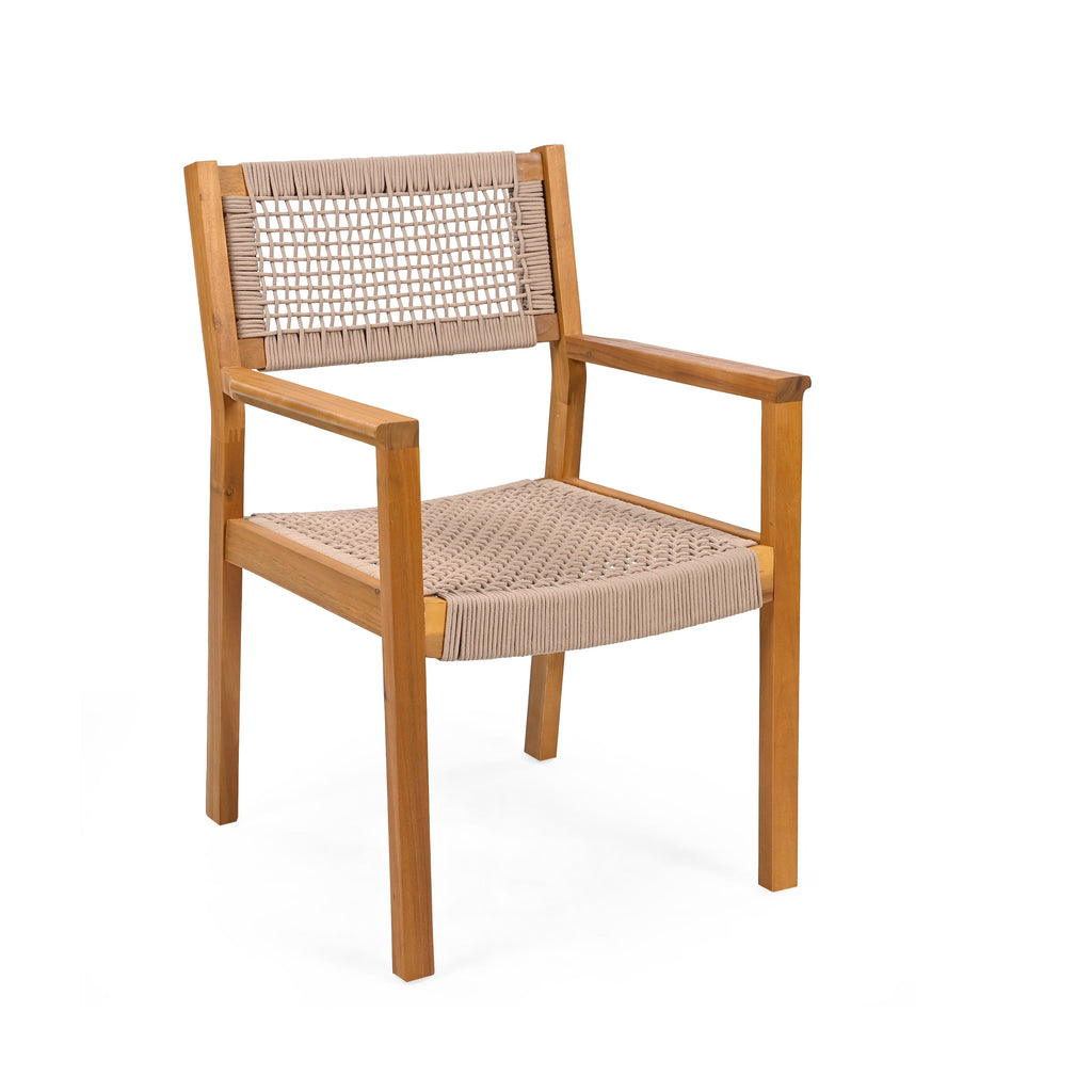 Braided Dining Chair Set of 2 with Acacia Wood & Rope - Light Brown