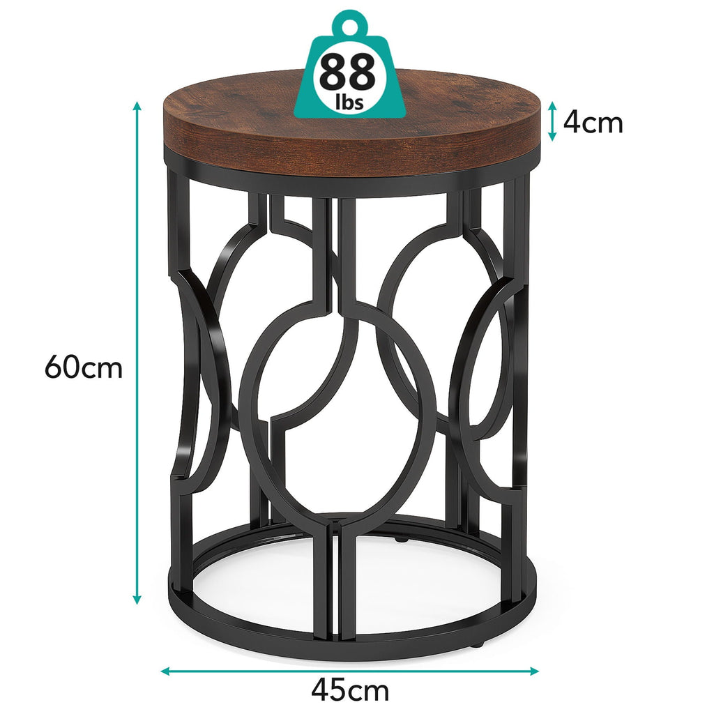 Round End Table Nightstand with Metal Frame - Brown / Black