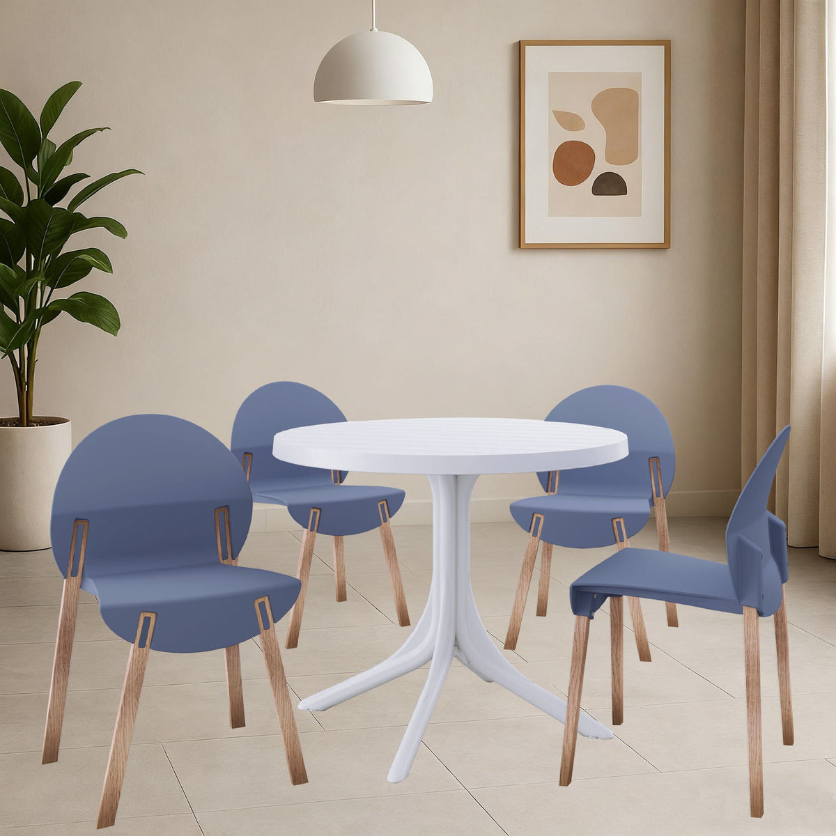 Traditional 4 Piece Outdoor Chair Set with Round Table - Multiple Colors