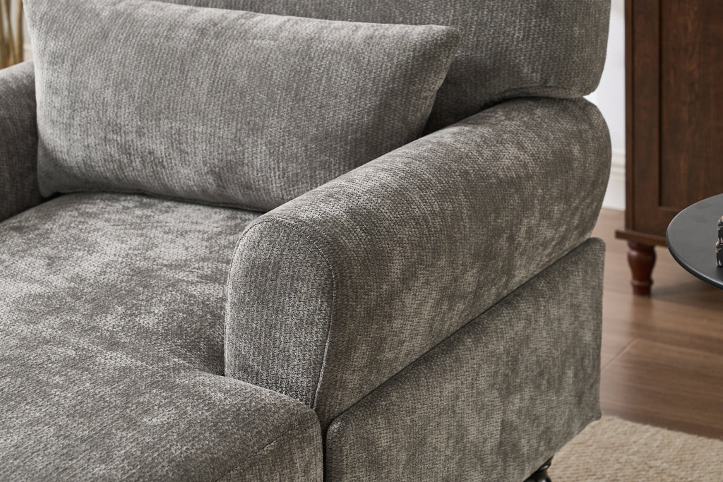 Modern Grey Upholstered Chaise Lounge Sofa Recliner with Solid Wood Frame - Grey