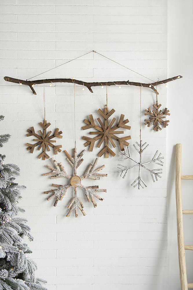 Large Fir Wood Snowflake Ornaments - Set of 2 with Festive Design