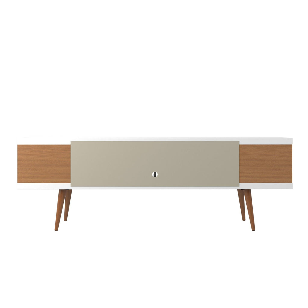 Mid-Century Modern TV Stand with Adjustable Storage - White