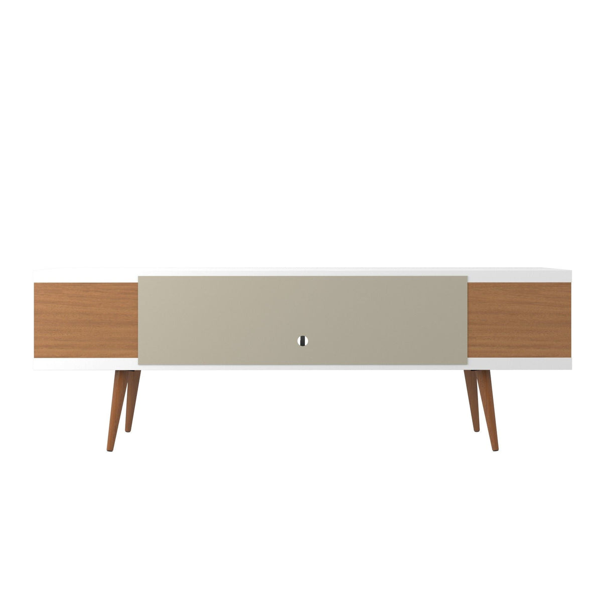 Mid-Century Modern TV Stand with Adjustable Storage - White