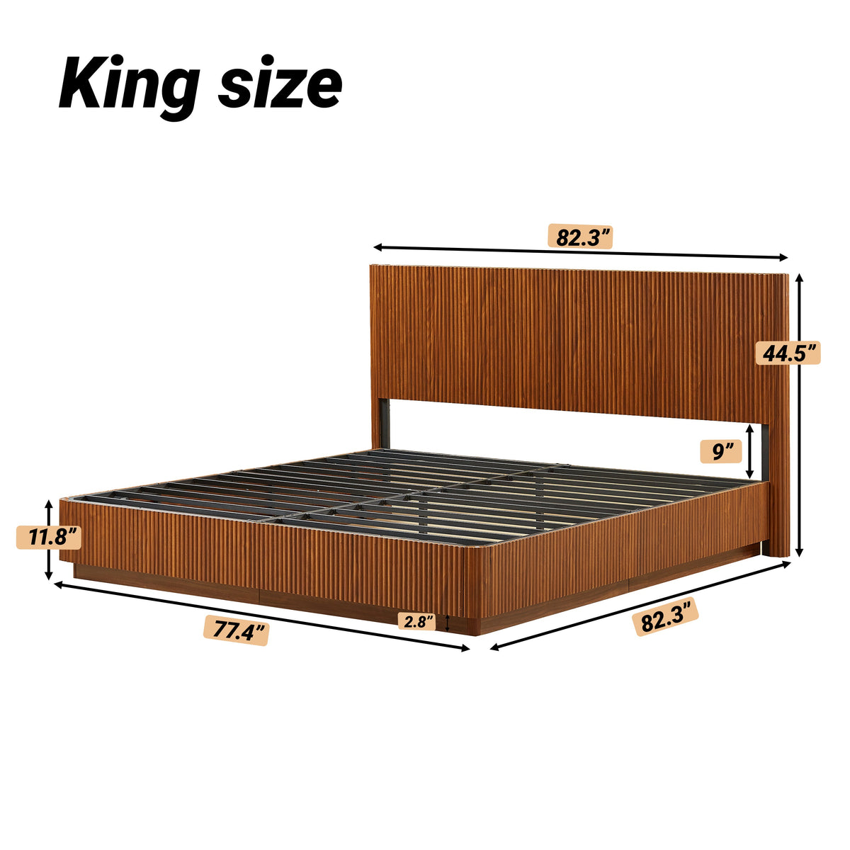 King Size Bed Frame with LED Lights - Walnut