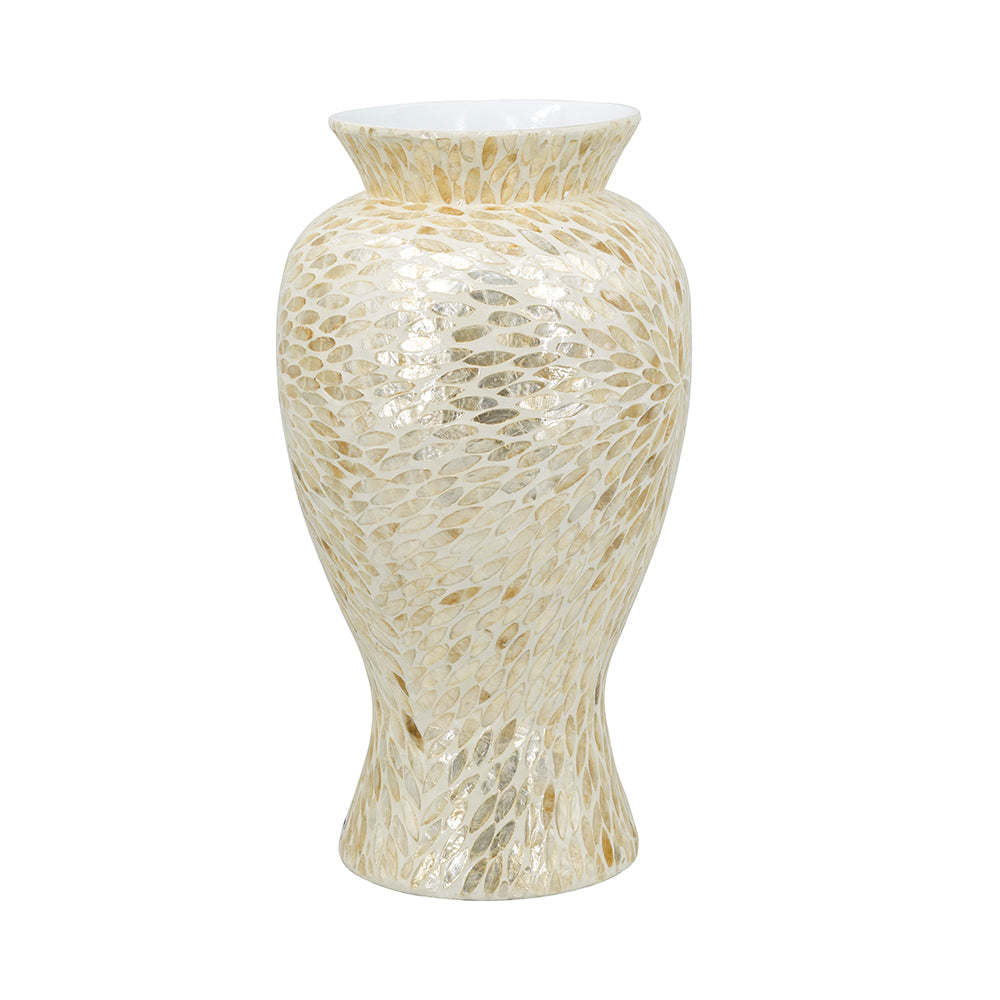 Large Vase with Capiz Shell Motif - Gold & White