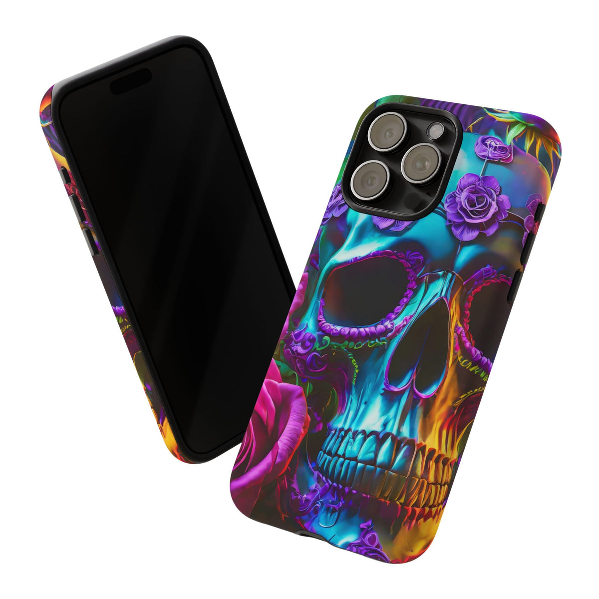Neon Skull and Roses Vibrant Tough Phone Case