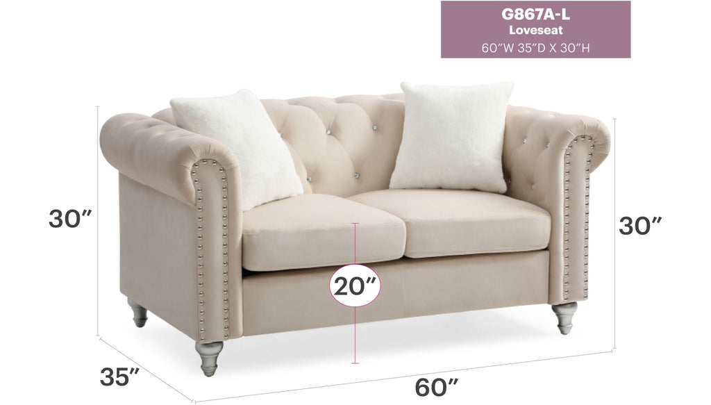 Contemporary Loveseat with Jeweled Tufted Design - Multiple Colors