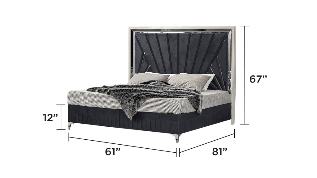 Lavita Modern 4 Pc Queen Upholstered Bedroom Set with LED Accents - Velvet