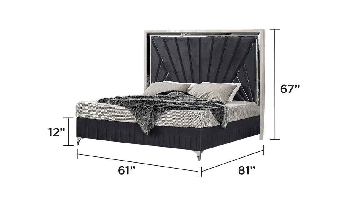 Lavita Modern 4 Pc Queen Upholstered Bedroom Set with LED Accents - Velvet