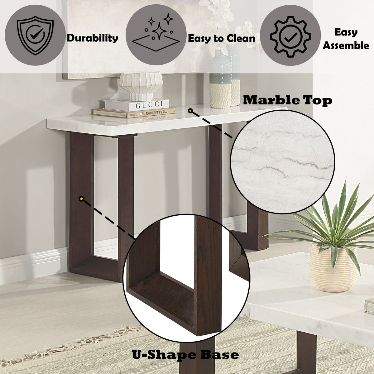 Edwyn Natural Marble Top End Table with Marble Top - White