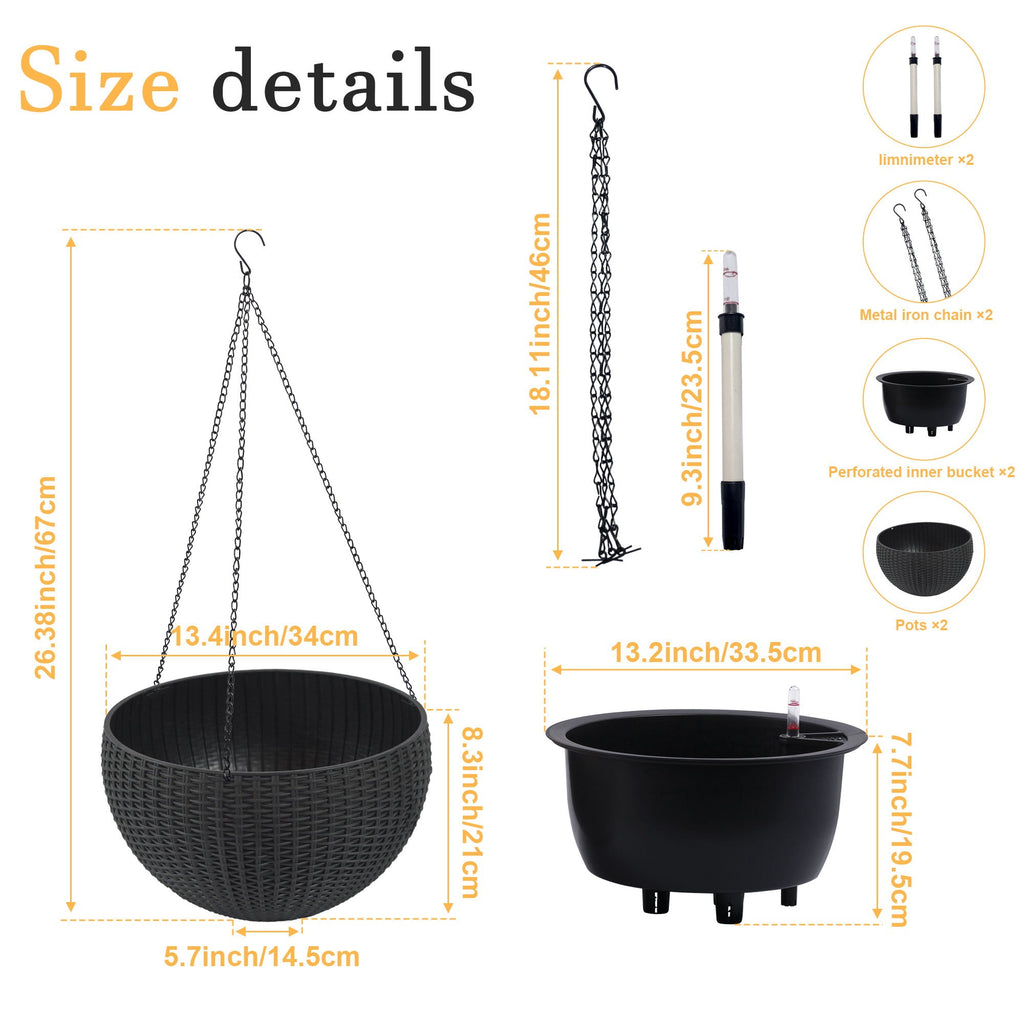 Self Watering Hanging Planter with Water Level Indicator - White, Black, or Dark Brown