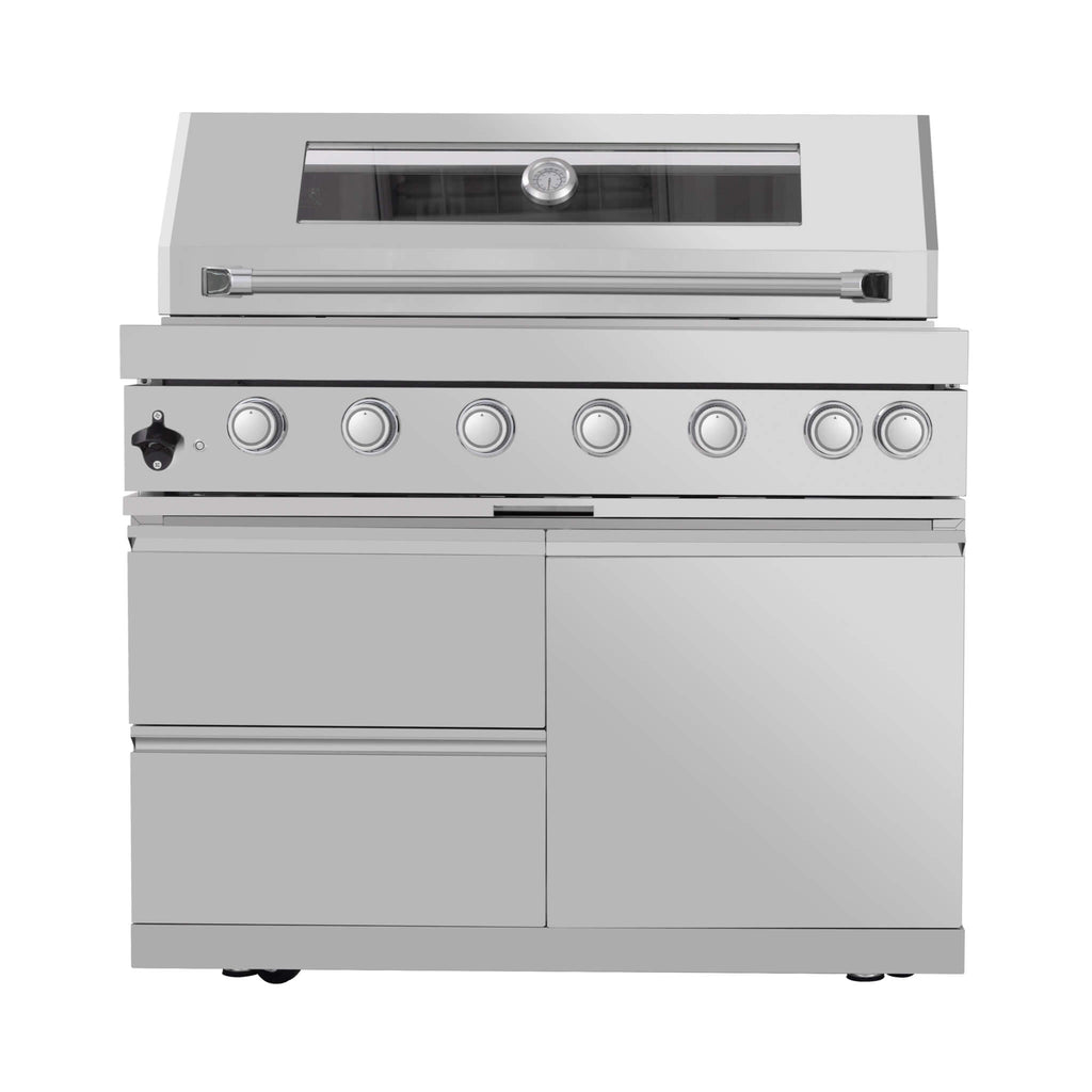 Astoria 94-Inch 6-Burner 85K BTU Outdoor Kitchen Grill Island With Wine Cooler, Rotisserie, Cabinets, And Granite Countertops (SAK68014)