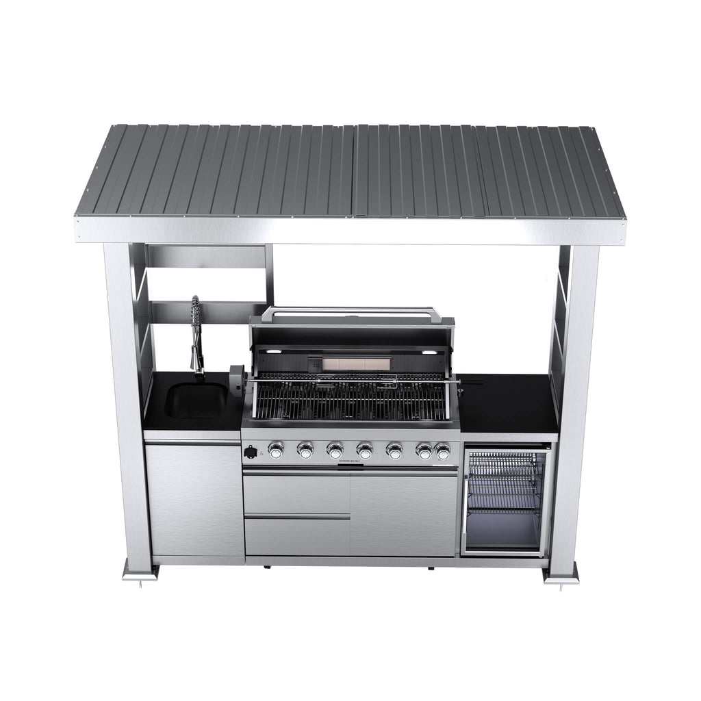Astoria 94-Inch 6-Burner 85K BTU Outdoor Kitchen Grill Island With Wine Cooler, Rotisserie, Cabinets, And Granite Countertops (SAK68014)