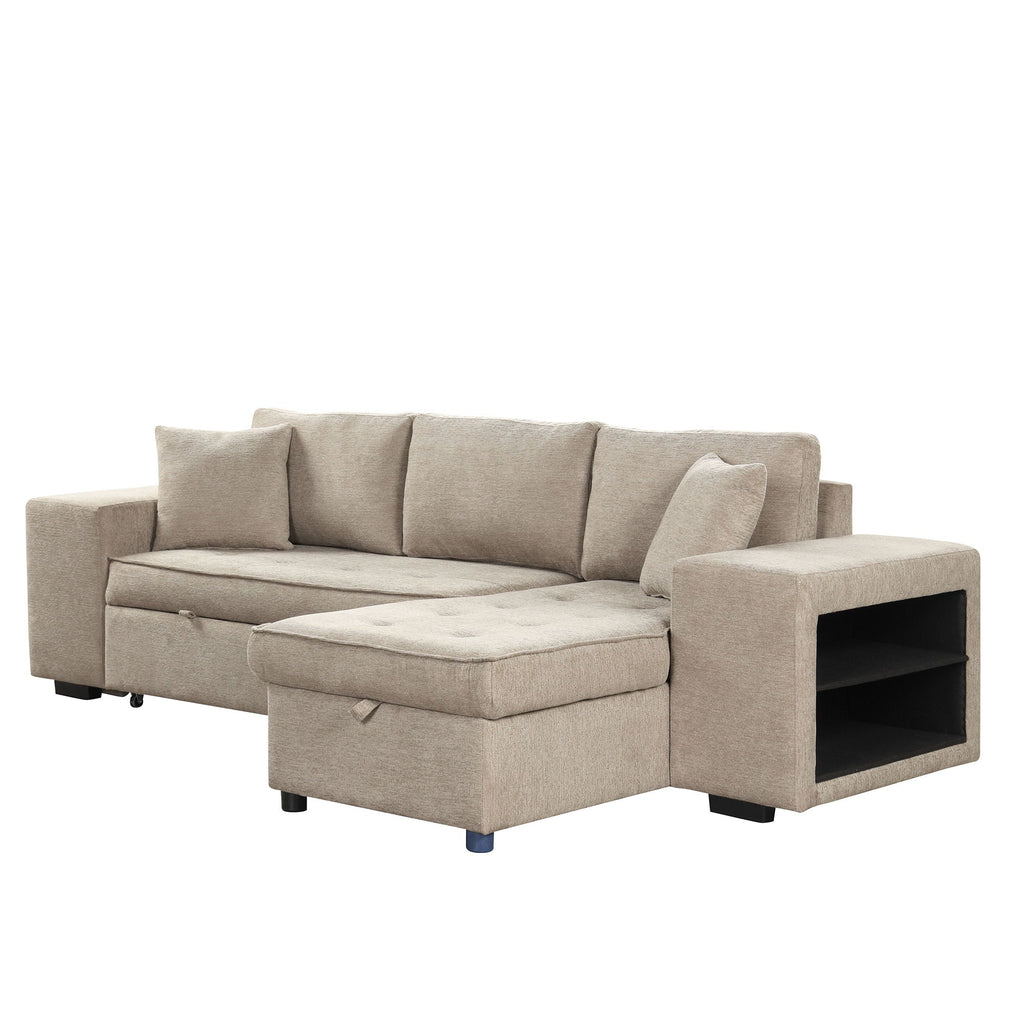 Reversible L-Shape Sleeper Sectional Sofa with Storage Chaise and 2 Stools - Multiple Colors