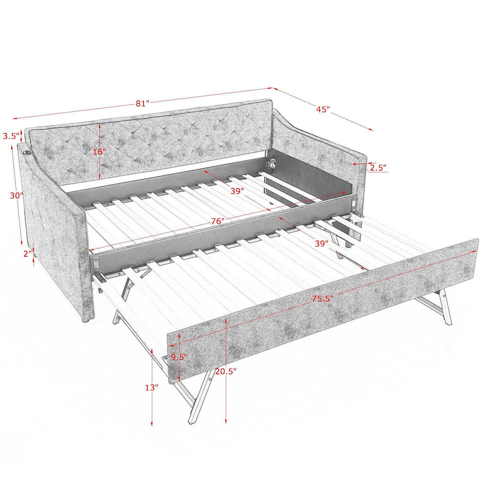 Twin Trundle Bed with Pop Up Trundle and USB Charging Armrest - Multiple Colors