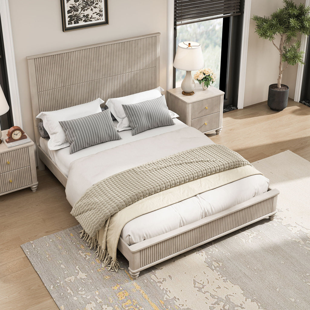 Platform Bed Frame with Tall Headboard - Solid Wood, Queen & King Sizes