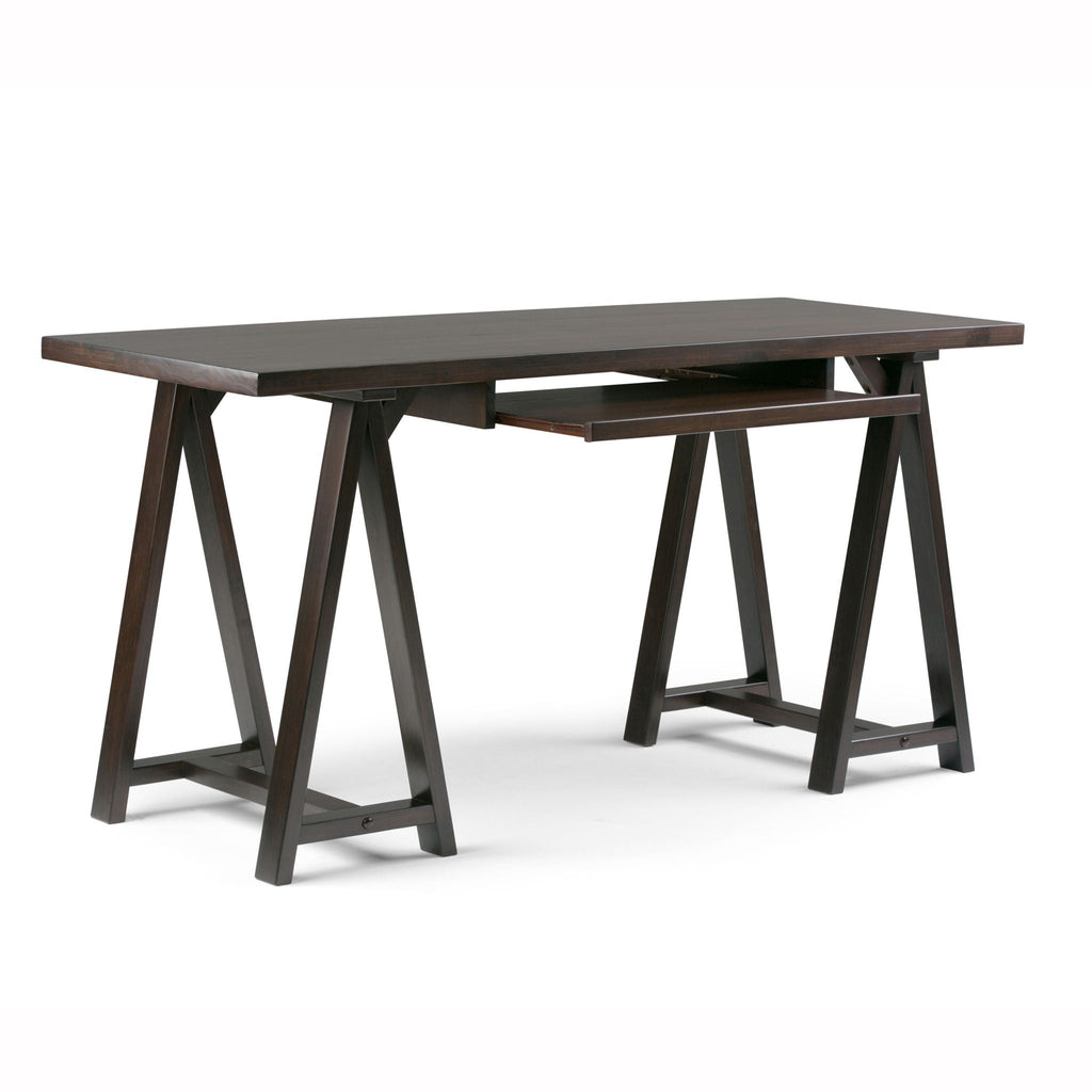 Handcrafted Sawhorse Writing Desk with Solid Wood Construction - Dark Brown or White