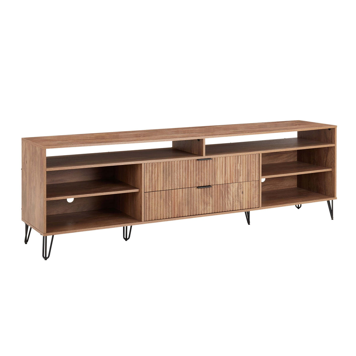 Fluted TV Stand with Storage and Metal Legs - Multiple Colors