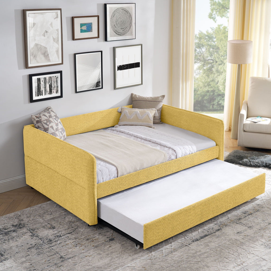 Upholstered Daybed With Pop Up Trundle - Fabric Trundle Bed in Multiple Colors