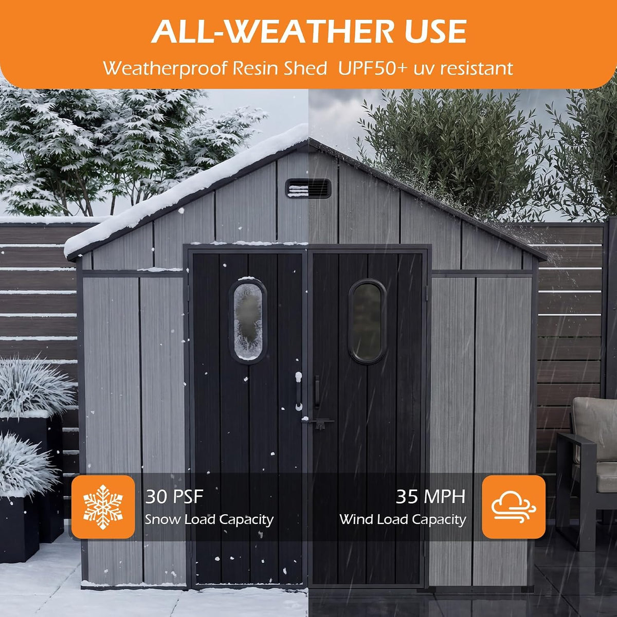 8x8 Ft Resin Outdoor Storage Shed with Floor - Weatherproof Resin