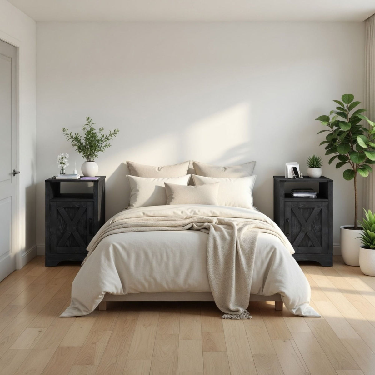 Farmhouse Nightstand with Charging Station & Storage - Multiple Colors