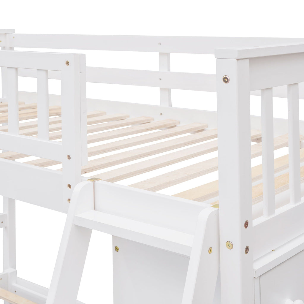 Bunk Bed With 6 Drawers And Flexible Shelves, Bottom Bed With Wheels